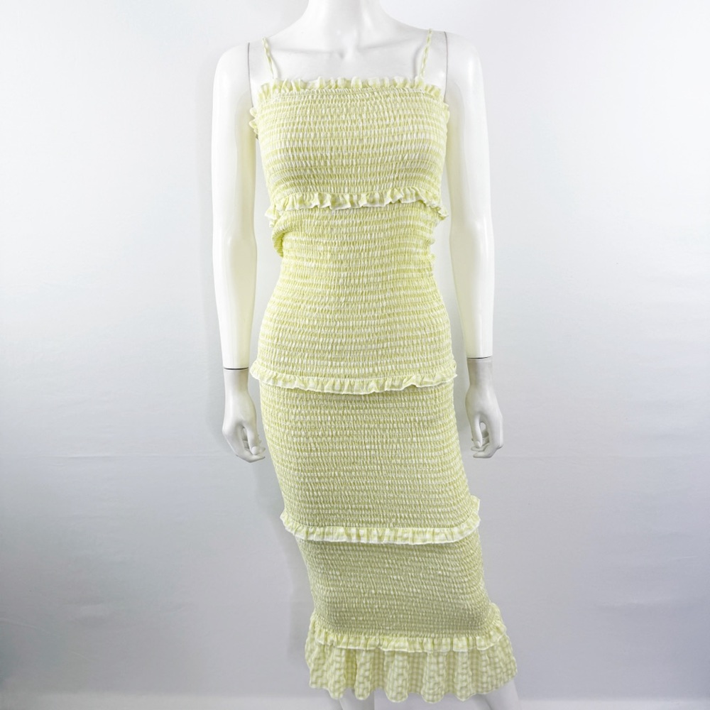 MABLE The Label Lime Green Smocked Maxi Dress Size S Casual Summer Beachy Ruffle
